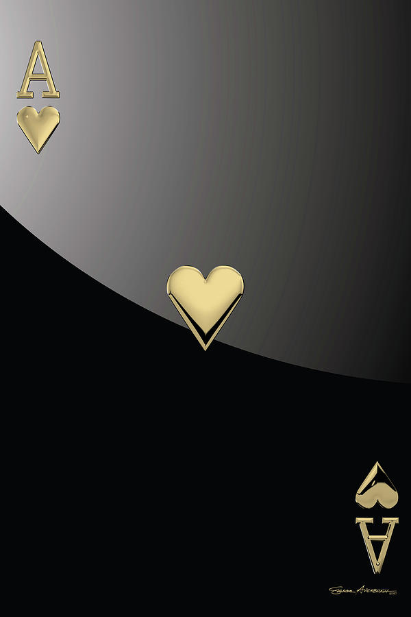 Playing Cards Digital Art - Ace of Hearts in Gold on Black by Serge Averbukh