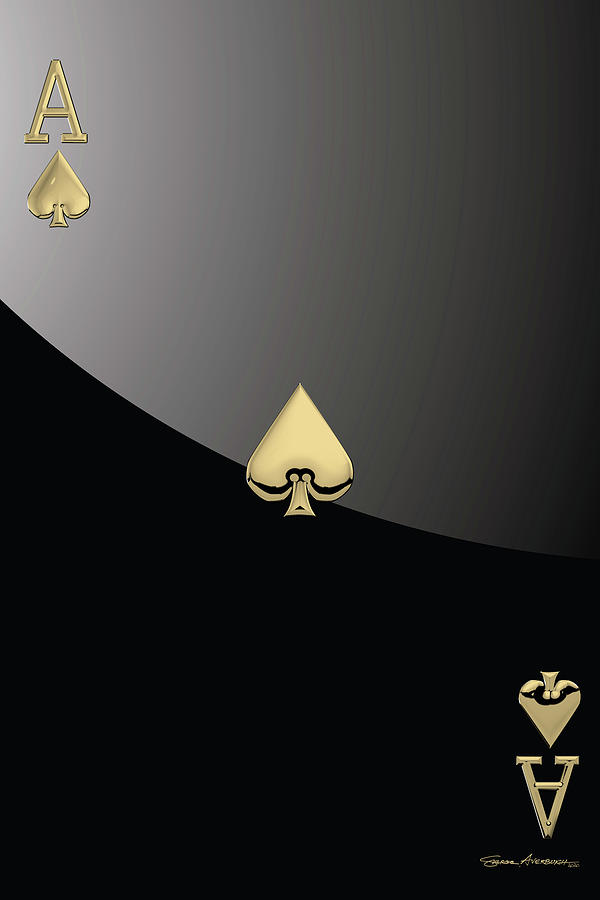 Playing Cards Digital Art - Ace of Spades in Gold on Black   by Serge Averbukh