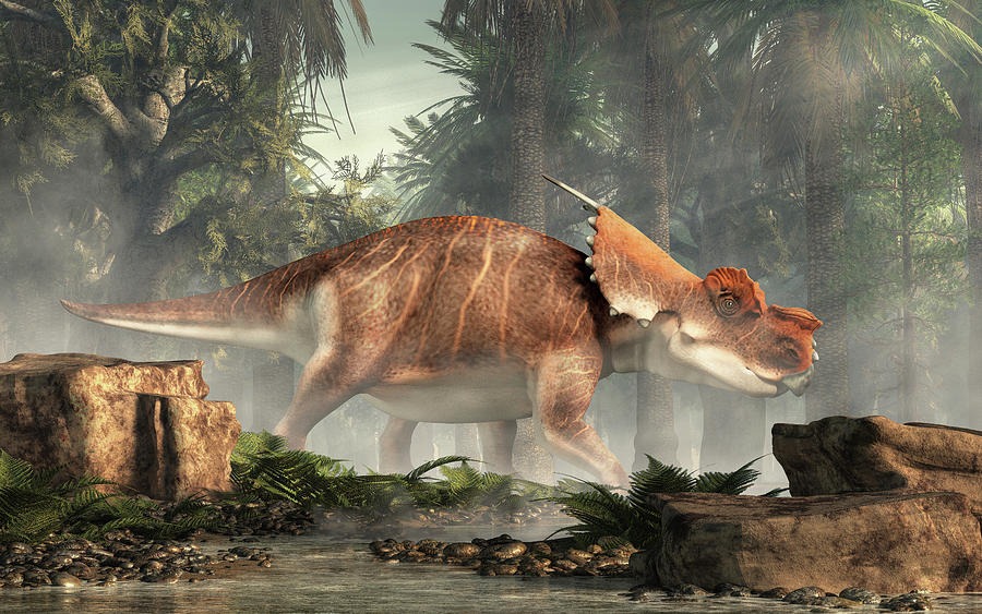 Achelousaurus in a Jungle Digital Art by Daniel Eskridge
