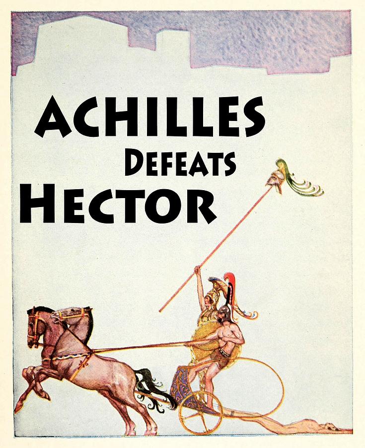 Achilles Kills Hector in The Illiad Illustration 1918 Painting by Adam Shaw