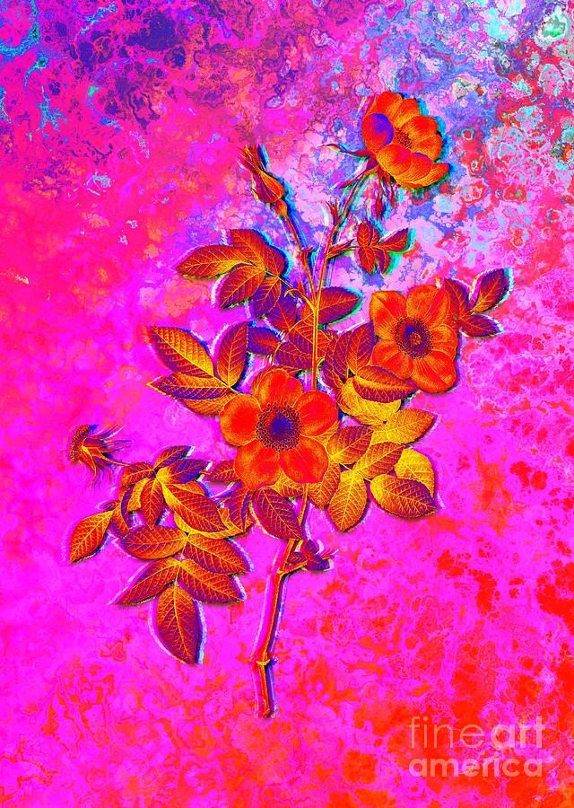 Acid Neon Blooming Alpine Rose Botanical Art N.0381 Painting