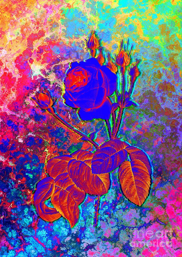 Acid Neon Blooming Cabbage Rose Botanical Art n.0307 Painting by Holy Rock Design
