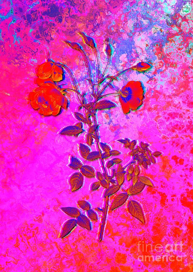 Acid Neon Blooming Red Rose Botanical Art N.0495 Painting