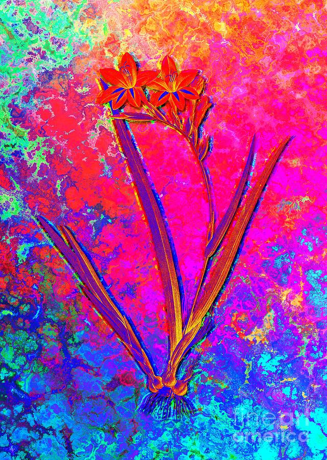Acid Neon Gladiolus Cardinalis Botanical Art n.0333 Painting by Holy Rock Design