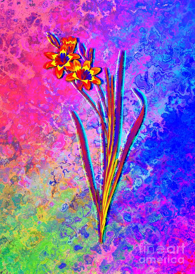 Acid Neon Ixia Tricolor Botanical Art N.0589 Painting