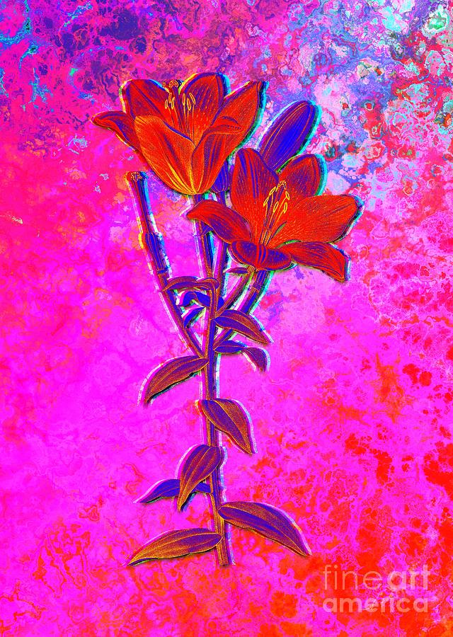 Acid Neon Orange Bulbous Lily Botanical Art N.0511 Painting