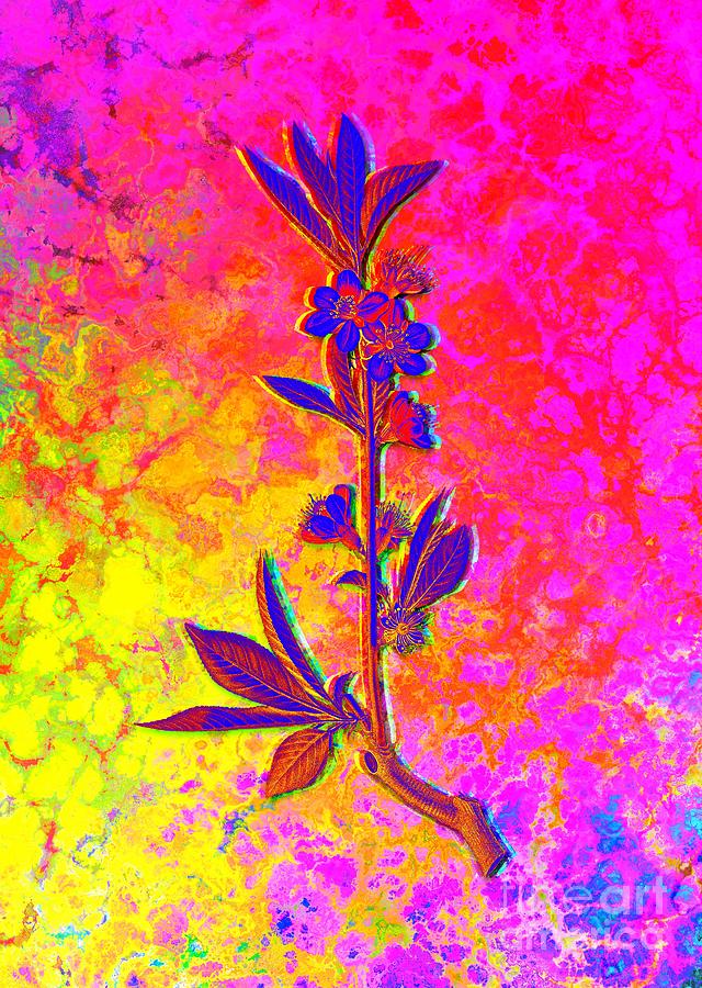 Acid Neon Pink Flower Branch Botanical Art N.0697 Painting