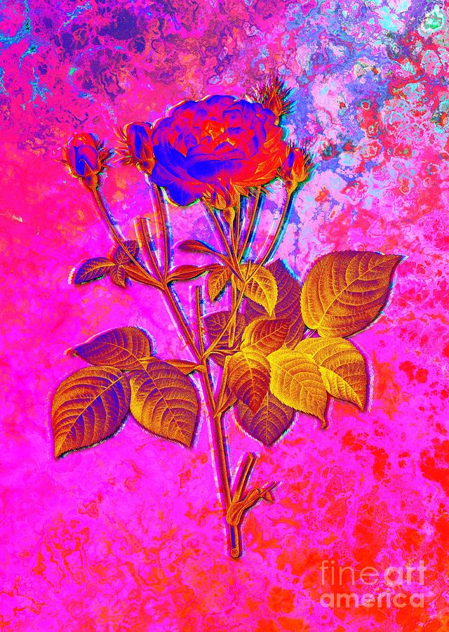 Acid Neon Pink French Roses Botanical Art N.0751 Painting