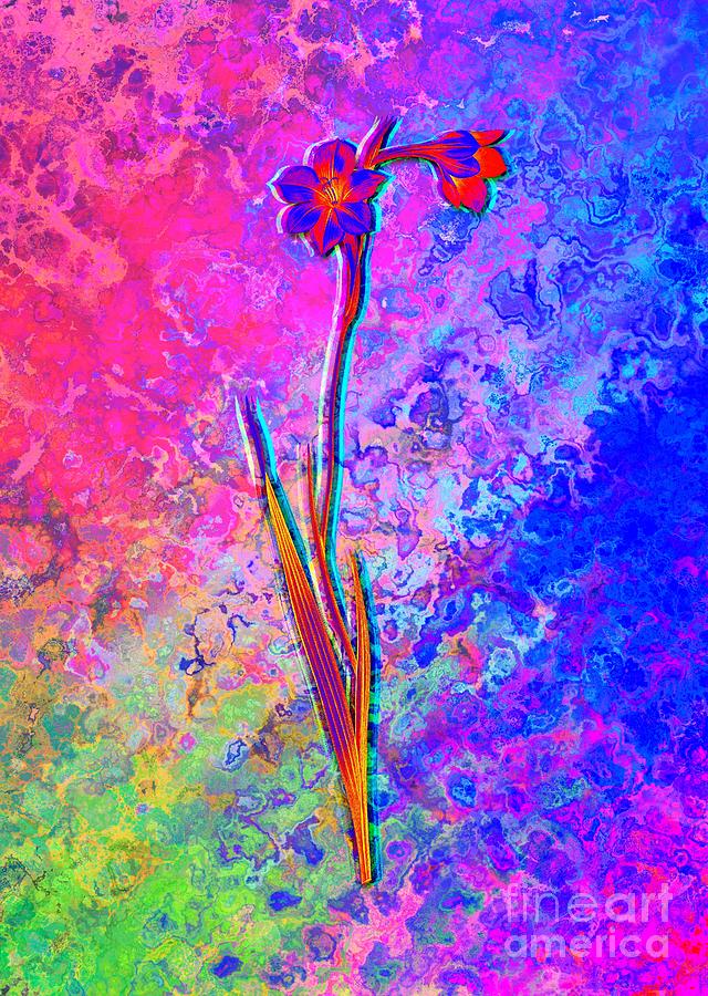 Acid Neon Sword Lily Botanical Art n.0349 Painting by Holy Rock Design