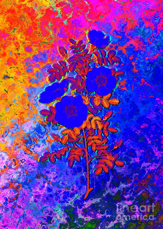 Acid Neon White Burnet Roses Botanical Art N.0175 Painting