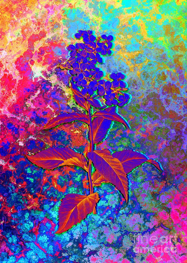 Acid Neon White Gillyflower Bloom Botanical Art n.0299 Painting by Holy Rock Design