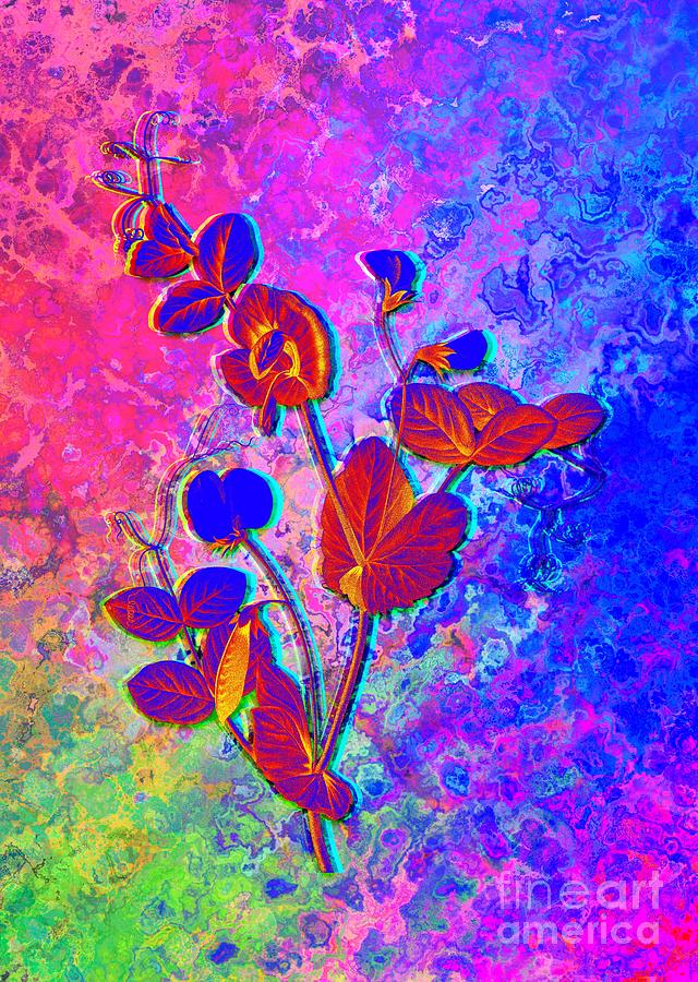 Acid Neon White Pea Flower Botanical Art n.0305 Painting by Holy Rock Design