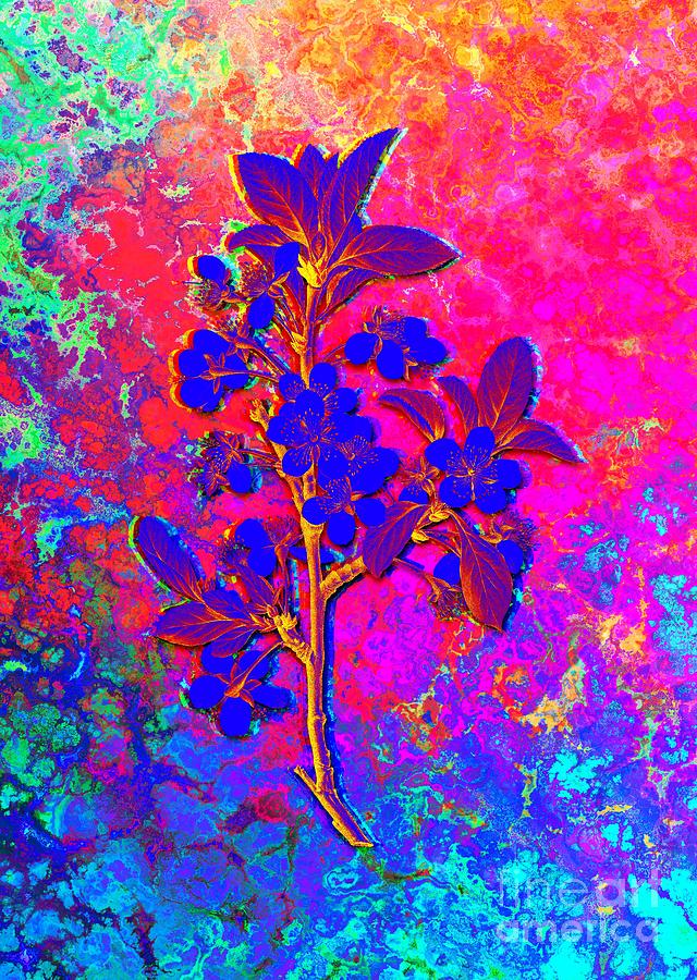 Acid Neon White Plum Flower Botanical Art n.0319 Painting by Holy Rock Design