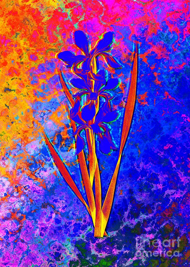 Acid Neon Yellow Banded Iris Botanical Art N.0417 Painting
