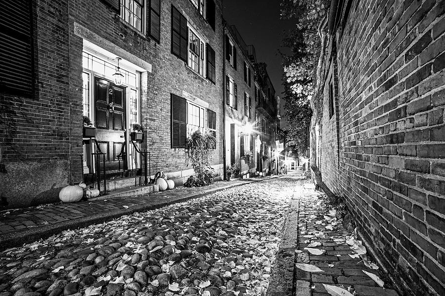 Acorn Street Autumn Boston Mass Black and White Photograph by Toby McGuire