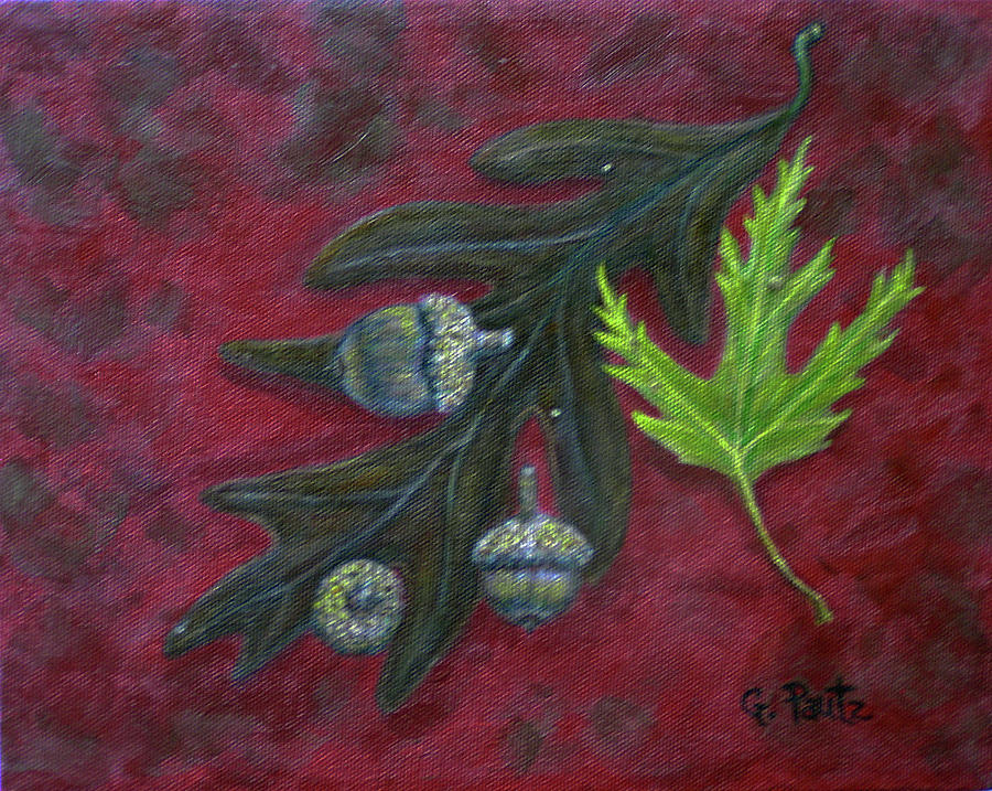Acorns and Leaves Painting by Gay Pautz