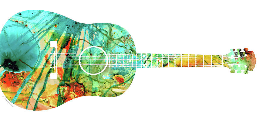 Primary Colors Painting - Acoustic Guitar 2 - Colorful Abstract Musical Instrument by Sharon Cummings