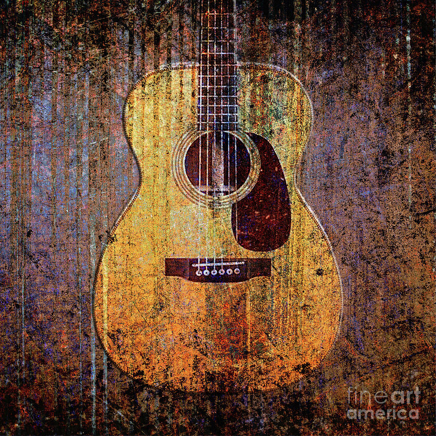Acoustic Guitar On A Grunge, Distressed Background Digital Art by Fred Bertheas