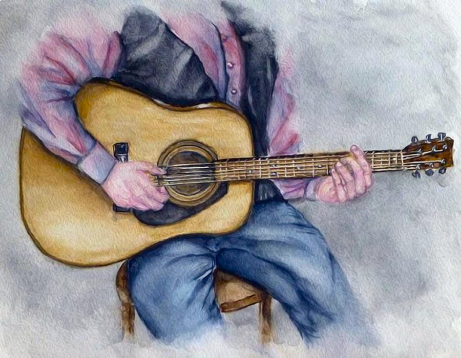 Acoustic Guitar Playing Mixed Media by Kelly Mills