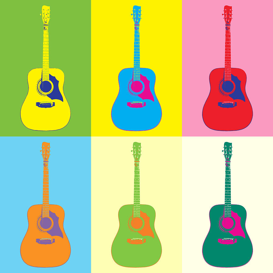 Acoustic Guitar Mixed Media - Acoustic Guitar Pop Art Collage by Dan Sproul