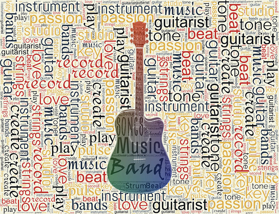 Acoustic Guitar Mixed Media - Acoustic Guitar Typography by Dan Sproul