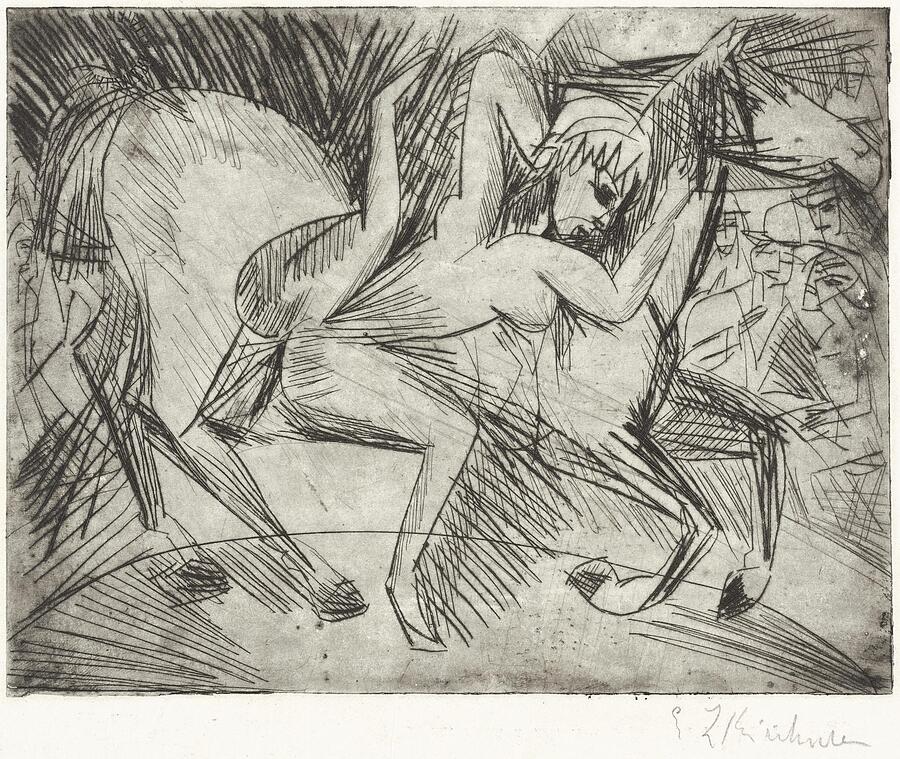 Abstract Painting - Acrobat on a Horse Voltigeuse zu Pferd  by Ernst Ludwig Kirchner German
