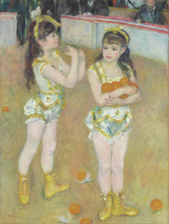 Acrobats at the Cirque Fernando -Francisca and Angelina Wartenberg-. Date/Period 1879. Painting.... Painting by Pierre Auguste Renoir -1841-1919-