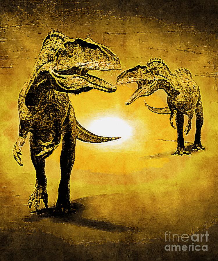 Acrocanthosaurus Dinosaur With A Yellow Effect Digital Art