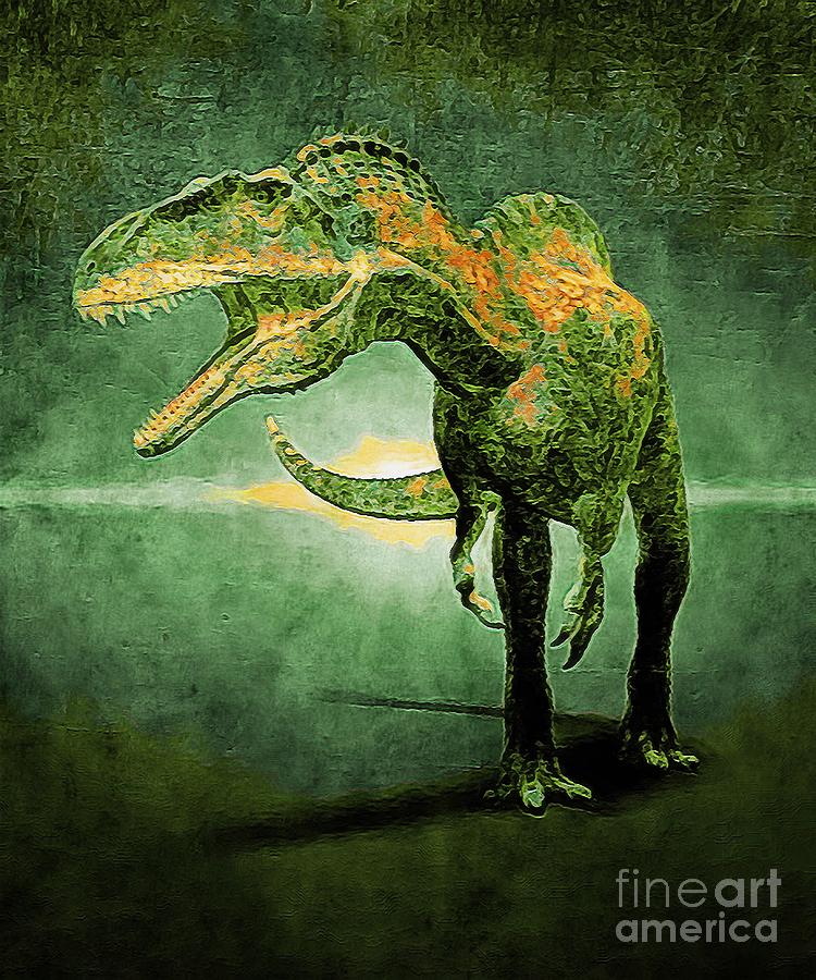 Acrocanthosaurus with an Abstract Green Effect Digital Art by Douglas Brown