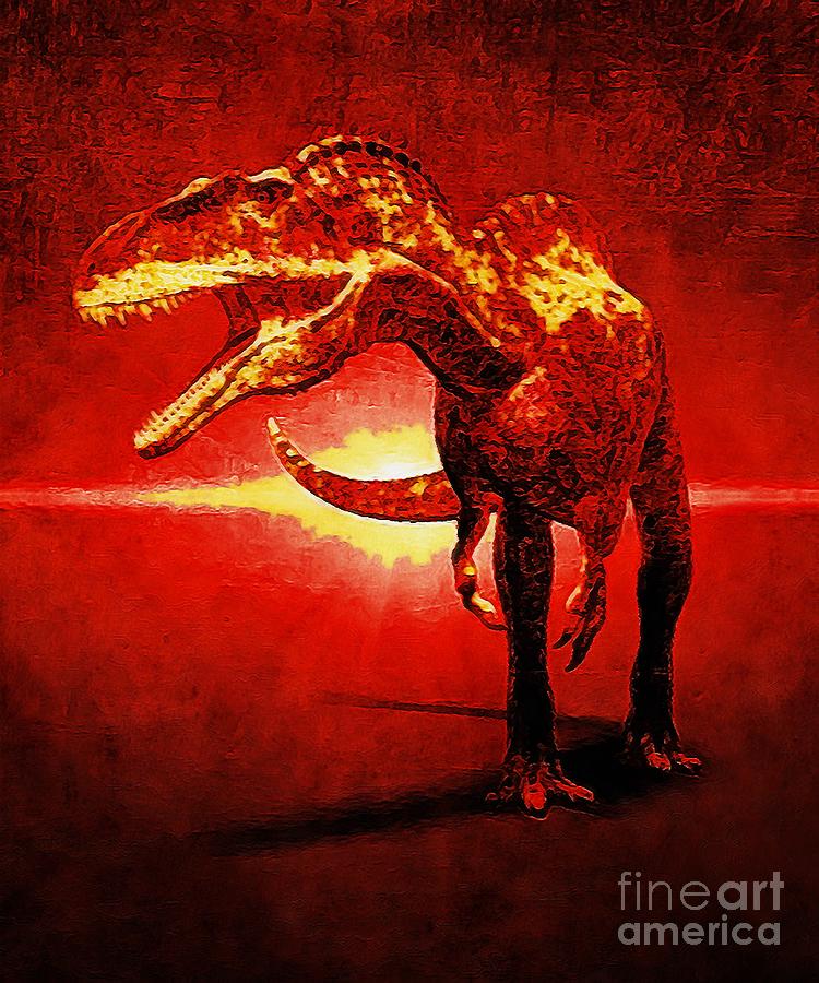 Acrocanthosaurus with an Abstract Red Background  Digital Art by Douglas Brown
