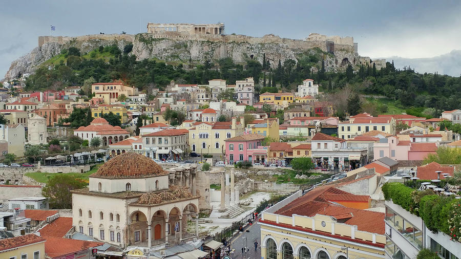 Acropolis from Monastiraki Square Photograph by Sean Hannon