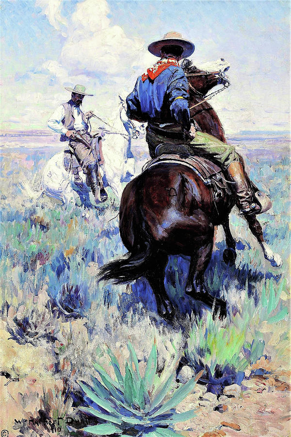 Horse Painting - Across the Intervening Desert the Eyes of the Two Men Met in Grim Defiance - Digital Remastered by William Herbert Dunton