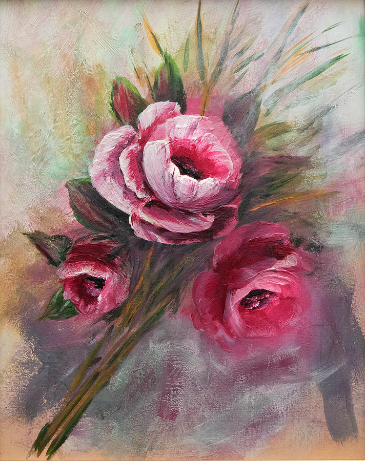 Acrylic Flower Painting In Red Painting