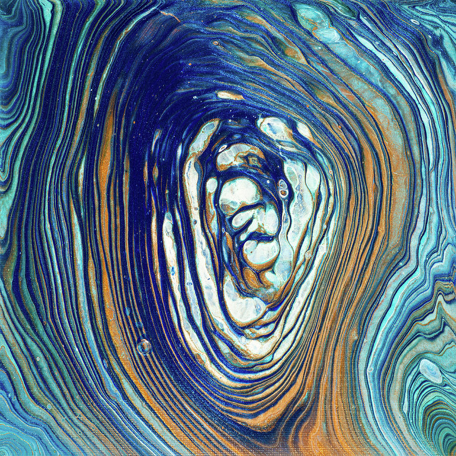 Acrylic Fluid Painting Ring Pour Blue Copper Turquoise White Painting by Matthias Hauser