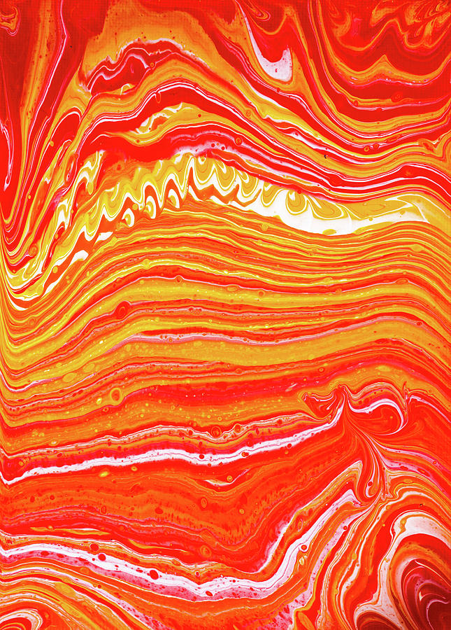 Acrylic Fluid Painting Stripe Pour Orange Red Painting by Matthias Hauser