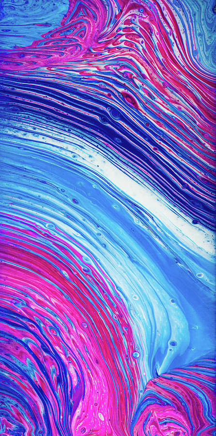 Acrylic Fluid Painting Tree Ring Pour Blue Pink Magenta Painting by Matthias Hauser