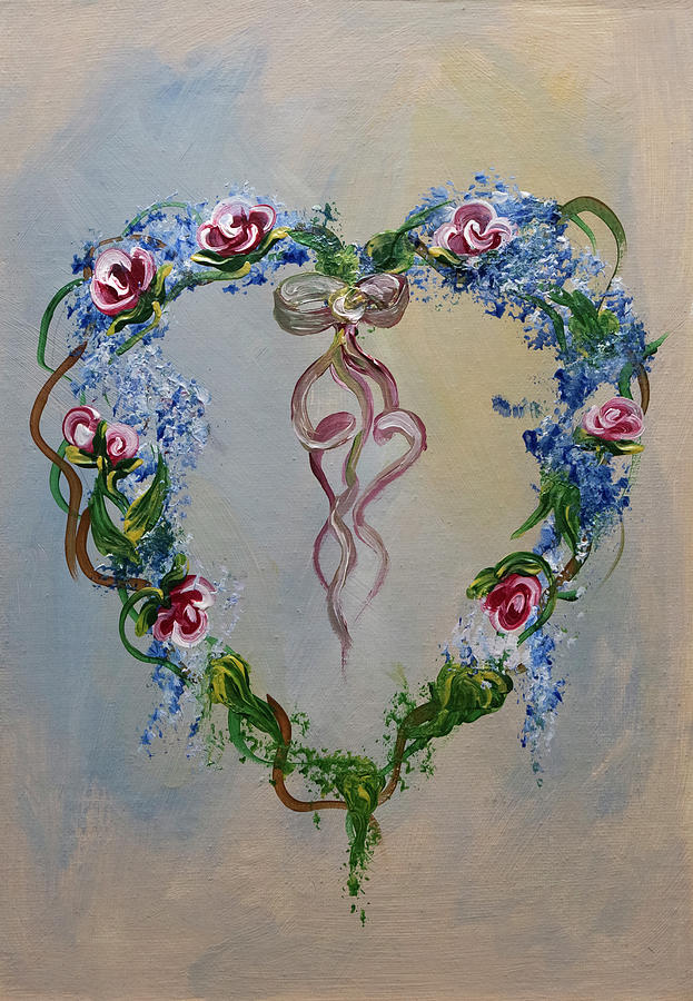Acrylic Heart With Flowers Painting