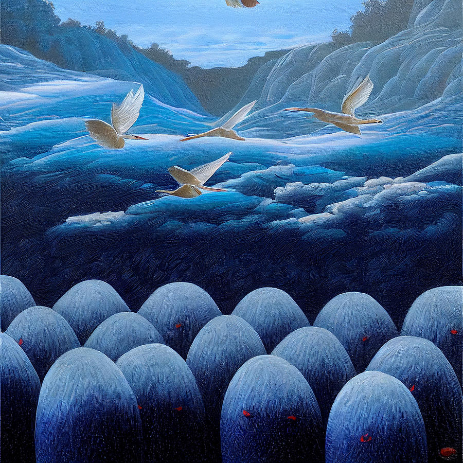 Acrylic  Painting  Of  Blue  Bird  Sheltering  From  The  R  Abf7e645563b043  6453fe  6455f645563  B Painting