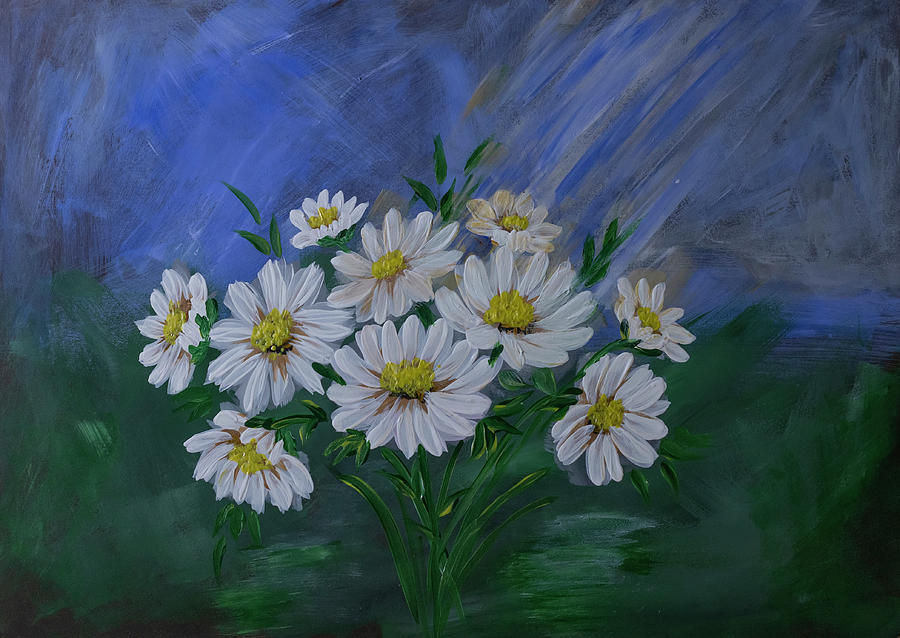 Acrylic Painting Of White Daisies Painting