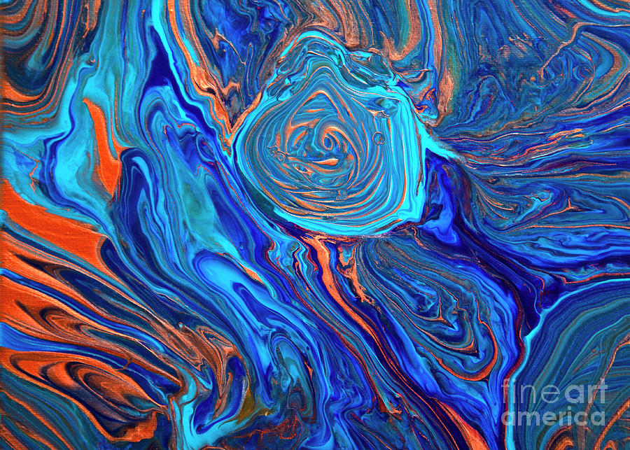 Abstract Painting - Acrylic Pour Deep Sea Turbulence by Elisabeth Lucas