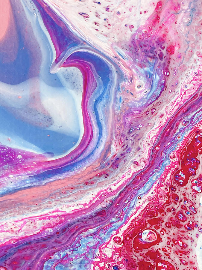 Acrylic Pour Fluid Painting Pink Blue Red Candy Colors Painting by Matthias Hauser