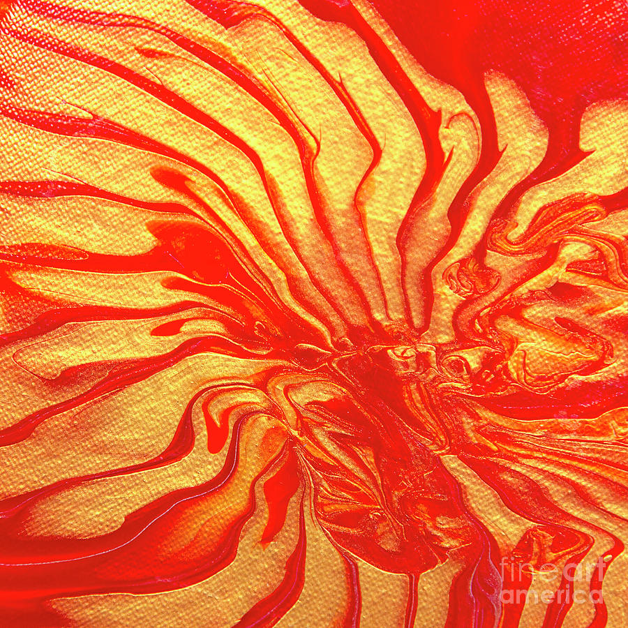 Abstract Painting - Acrylic Pour Golden Fireball by Elisabeth Lucas