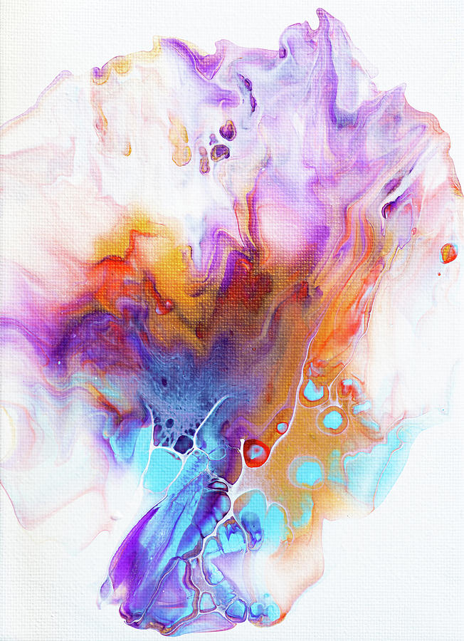 Acrylic Pouring Art Dutch Pour Blue Purple Gold and White Painting by Matthias Hauser