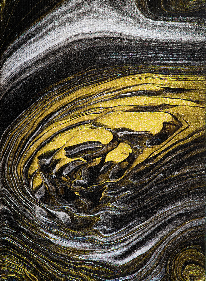 Acrylic Pouring Fluid Painting Gold Silver Black Abstract Painting by Matthias Hauser