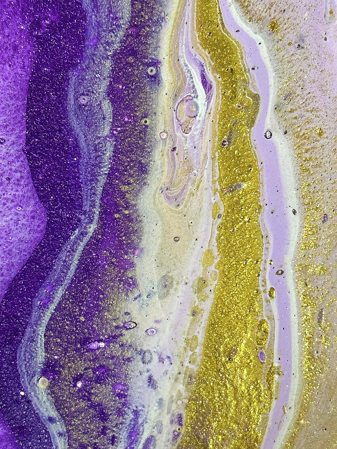 Acrylic Pouring Fluid Painting Purple and Gold 02 Painting by Matthias Hauser