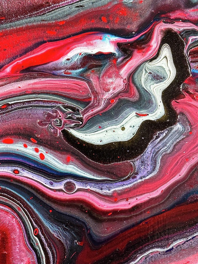 Acrylic Pouring Fluid Painting Red Black White Painting by Matthias Hauser