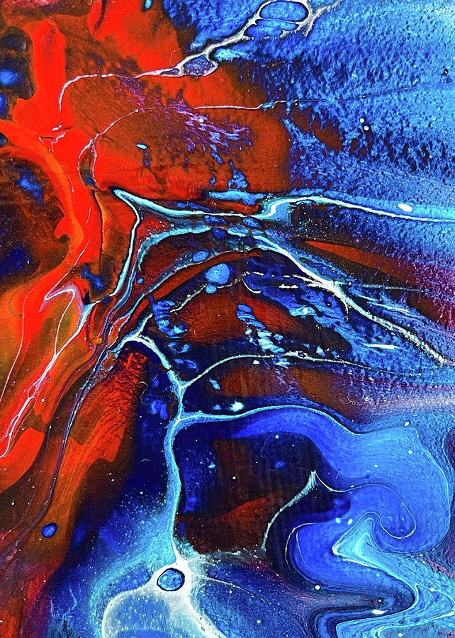 Acrylic Pouring Red and Blue Energy Painting by Matthias Hauser