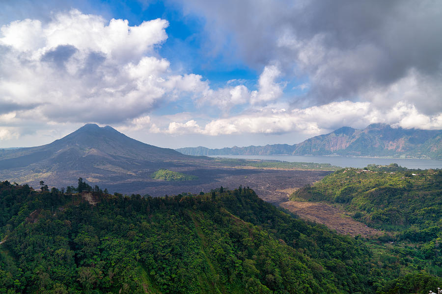 Active volcano and Lake Batur in the caldera Photograph by Mauro Tandoi
