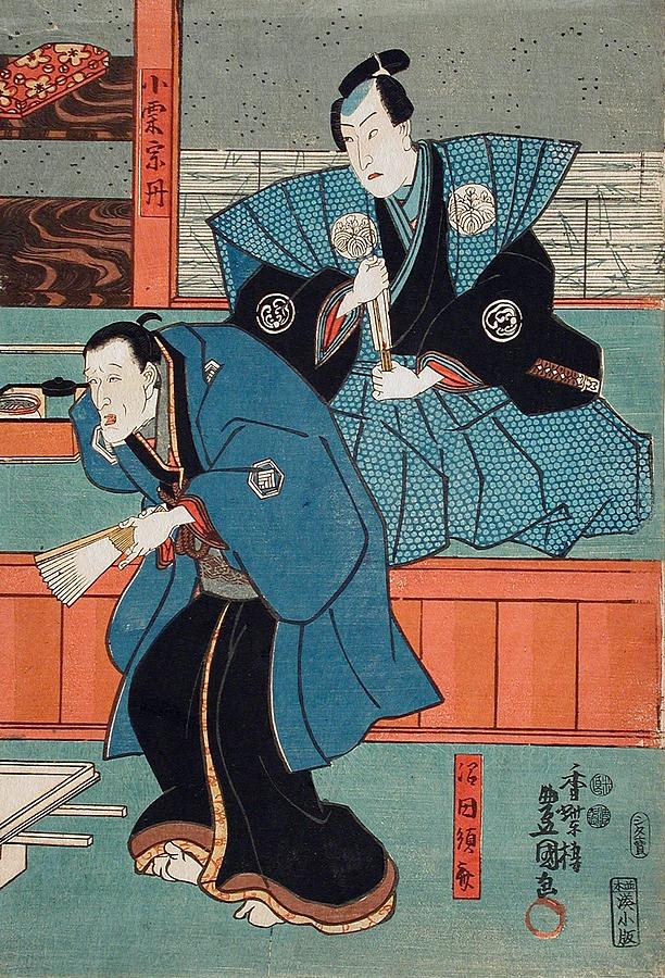 Utagawa Kunisada Drawing - Actors Bando Sajuro I as Mumata Junsai Bando Takesaburo I as Oguri Sotan  by Utagawa Kunisada Toyokuni III Japanese