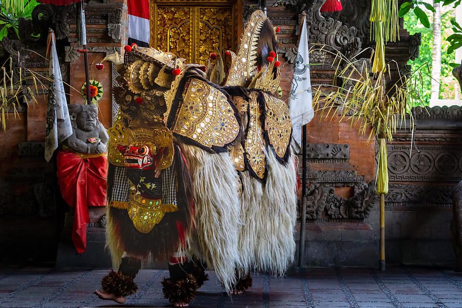 Actors from Sahadewa Kecak & Fire Dance at Batubulan, Sukawati, Gianyar, Bali  perform  a Barongan, a traditional dance in the mythology of Bali. Photograph by Shaifulzamri